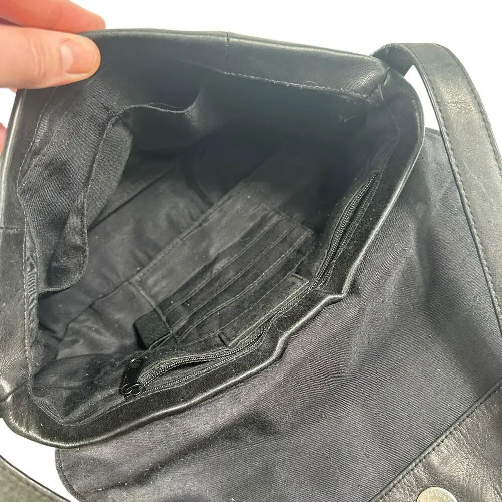 Naturalizer Genuine Leather‎ Shoulder Bag Purse Black Y2K Moto Biker Rectangle